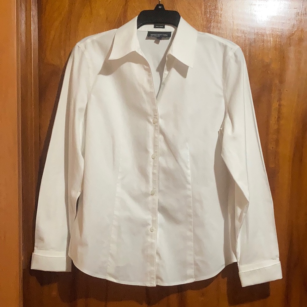 Jones New York button up white shirt, size 8